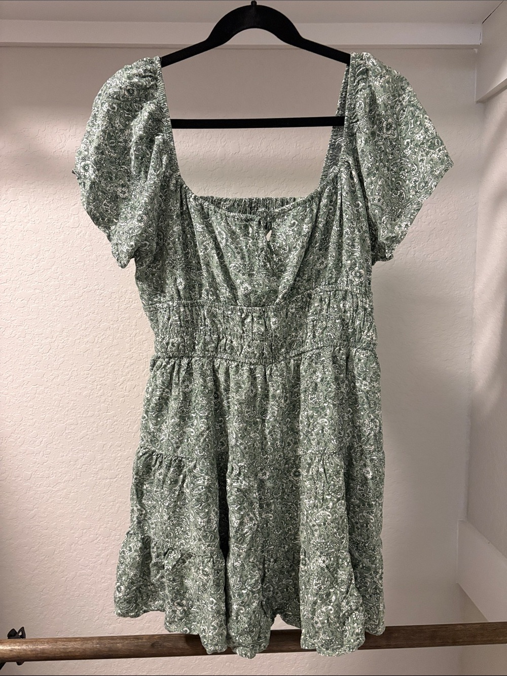 Abercrombie & Fitch Sage Green Floral Square-Neck Mini Dress
